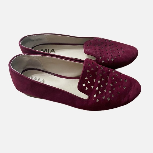 Mia Pauline Slip On Flats Loafers Burgundy Red Faux Suede Flats Size 7.5M - Picture 2 of 8